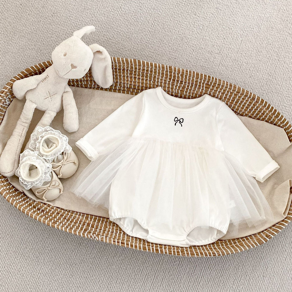 Spring Arrival Baby Girls Long Sleeves Crew Neck Onesies Bodysuits Tulle Patchwork Dress - MyKids-USA™