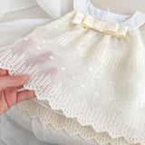 Summer Baby Kids Solid Color Sleeveless Dots Embroidery Pattern Top Dress and Pants Clothing Set for Girls