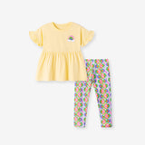 Summer Baby Kids Rainbow Pattern Dress and Color Patchwork Flowers Pattern Pants Clothing Set for Girls