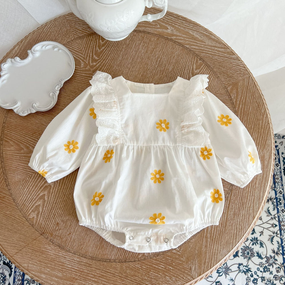 Baby Floral Embroidered Pattern Ruffle Design Square Collar Onesie - MyKids-USA™