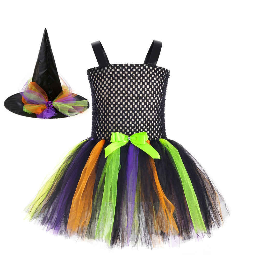 Children’s Halloween Little Witch Costume Mesh Tutu Dress & Hat - MyKids-USA™