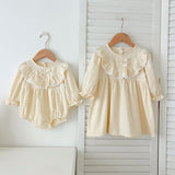 Arrival Autumn Dots Print Baby Kids Girls Crew Neck Onesies and Dress – Princess Sister Matching Set
