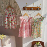 Summer Arrival Floral Pattern Square Neck Sleeveless Dress for Stylish Girls