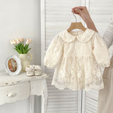 Arrival Baby Girls Long Sleeves Solid Color Floral Embroidered Tulle Bodysuits Dress - MyKids-USA™