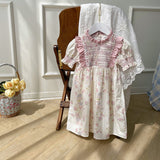 Summer Baby Kids Girls Short Sleeves Ruffle Neck Pink Floral Dress - MyKids-USA™