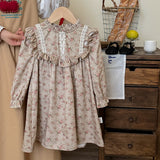 Spring and Autumn Ruffle Edged Neck French Style Floral Sweet Children’s Doll Dress - MyKids-USA™