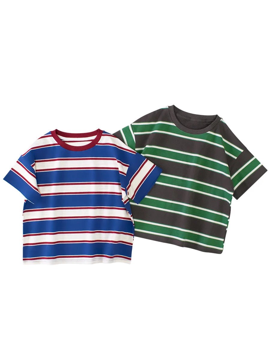 Summer New Arrival Children Boys And Girls’ Vintage Striped Loose Short Sleeves T-Shirt In European And American Style For Summer - MyKids-USA™
