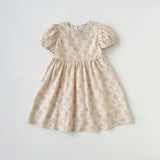 Summer Arrival Baby Kids Girls Cute Short Sleeves Heart Hollow-out Pattern Floral Dress
