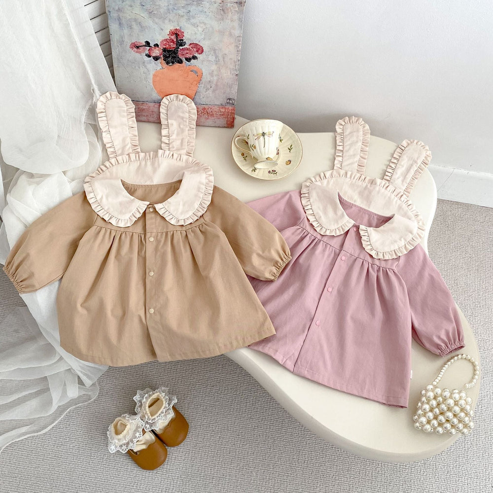 Spring and Autumn Rabbit Design Long-sleeved Dress with Ear Collar for Stylish Girls - MyKids-USA™