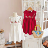 Summer  Arrival Flowers Embroidery Pattern Sleeveless Dress for Stylish Girls