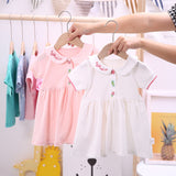 New Arrival Summer Girls Short Sleeves Simple Embroidery Peter Pan Collar Dress - MyKids-USA™