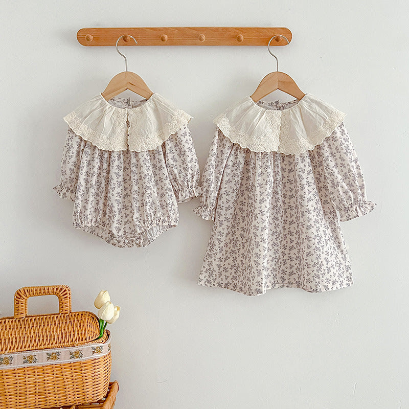 Floral Adorable Baby Embroidery Doll Collar Onesies And Girls’ Dress – Princess Sister Matching Set - MyKids-USA™