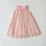 Summer Arrival Flowers Pattern Sleeveless Tulle Dress for Stylish Girls