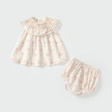 Summer Baby Kids Floral Pattern Sleeveless Top Dress and Bloomers Clothing Set for Girls