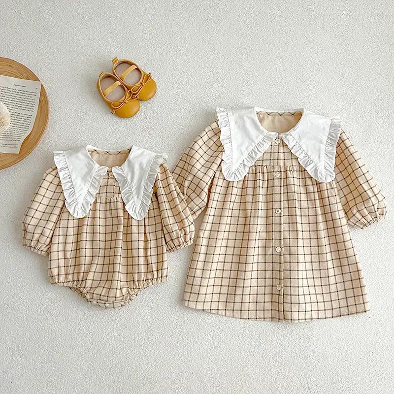 Spring Baby Girls Plaid Long-sleeved Onesies and Dress – Princess Sister Matching Set - MyKids-USA™