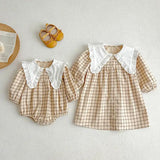 Spring Baby Girls Plaid Long-sleeved Onesies and Dress – Princess Sister Matching Set - MyKids-USA™