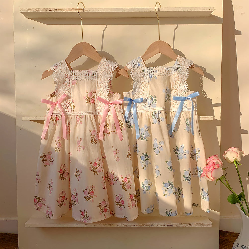 Summer Baby Kids Girls Sleeveless Flowers Printed and Embroidered Pattern Dress - MyKids-USA™