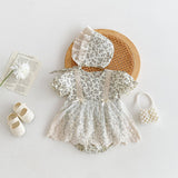 Summer Baby Girls Vintage Floral Short Sleeves Lace Mesh Princess Onesie Dress