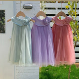 Summer Arrival Sleeveless Solid Color Tulle Dress for Stylish Girls