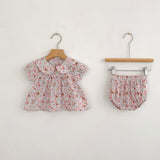 Summer Arrival Baby Girls Short Sleeves Floral Top Dress and Bloomers Clothing Sets