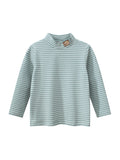 Autumn Baby Kids Boys Teddy Embroidery Pattern Striped Long Sleeves Turtle Neck Top Pullover