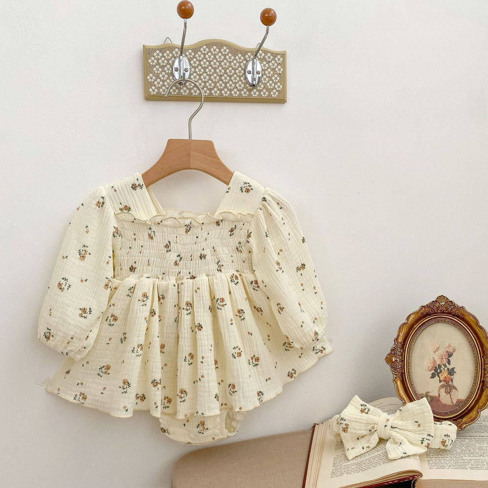 Double-Layered Mesh Floral Onesie: Princess-Inspired Crawling Dress For Baby Girls - MyKids-USA™