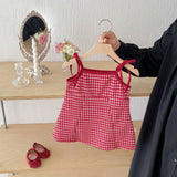 Summer Arrival Baby Girls Cute Plaid Pattern Sleeveless Strap Dress