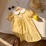 Summer Baby Kids Girls Cute Short Sleeves Ducks Pattern Embroidered Dress