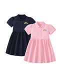 Summer Polo Style Dress for Girls, European and American Cute Rainbow Embroidery Pattern Dress - MyKids-USA™