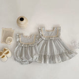 Summer Baby Girls Casual Striped Pattern Sleeveless Onesies and Dress – Princess Sister Matching Set