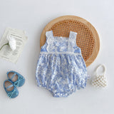 New Design Summer Girls Floral Print Lace Strap Thin Onesies
