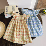 Summer New Arrival Kids Girls Fly Sleeves Butterfly Print Princess Dress
