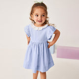 Spring And Summer Baby Girls Ruffle Collar Short Sleeves Striped Dress - MyKids-USA™
