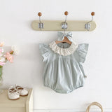 Summer Arrival Baby Girls Cute Fly Sleeves Color Patchwork Onesies