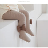 Baby Girls Kids Solid Color Striped Pattern Design Double Thick Bows Pantyhose