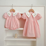 Summer Baby Kids Girls Flowers Embroidery Collar Onesies And Girls’ Dress – Princess Sister Matching Set - MyKids-USA™