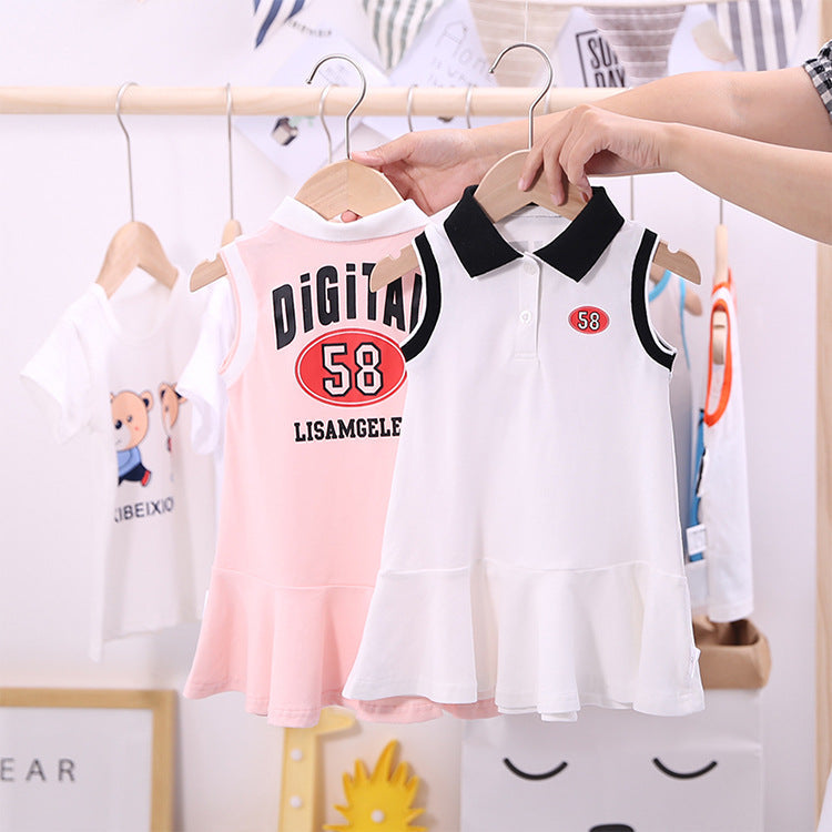 Summer Baby Girls Hot Selling Sleeveless Turndown Collar Sport Design Letters Print Dress - MyKids-USA™