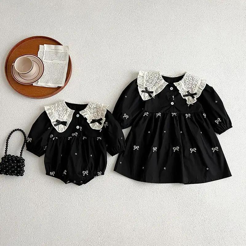 Autumn Mesh Patched Design Long Sleeve Dress - MyKids-USA™