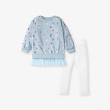Spring And Autumn Girls Cartoon Christmas Pattern Long Sleeves Crew Neck Top Patchwork Dress And Pants Clothing Set - MyKids-USA™