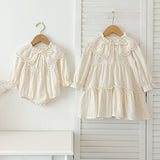 New Design Autumn Floral Embroidery Pattern Baby Kids Girls Bow-Tied Collar Onesies And Dress – Princess Sister Matching Set - MyKids-USA™