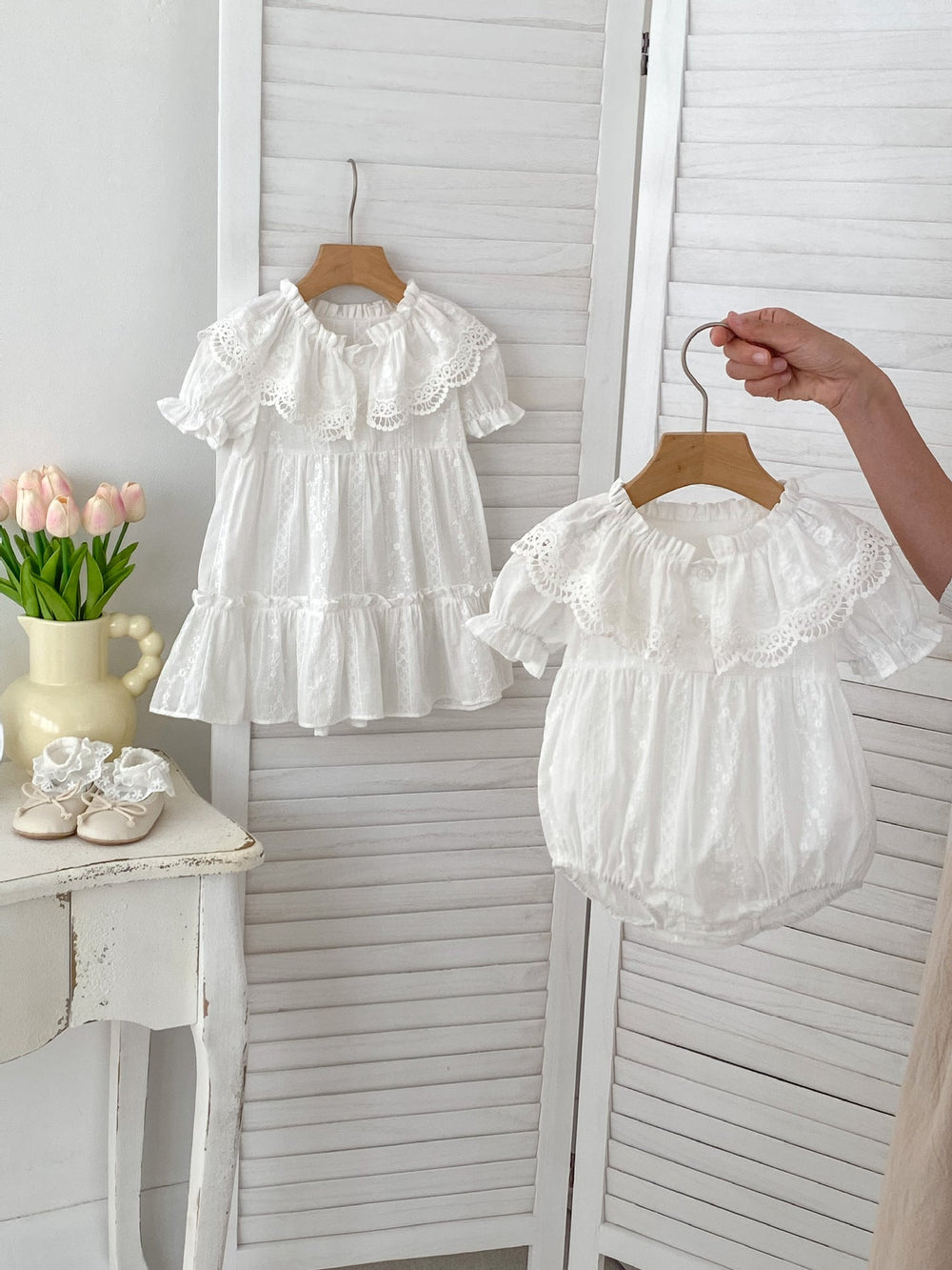 Summer Baby Girls Flowers Embroidery Pattern Lace Collar Short Sleeves Onesies/Dress - MyKids-USA™