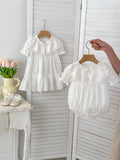 Summer Baby Girls Flowers Embroidery Pattern Lace Collar Short Sleeves Onesies/Dress - MyKids-USA™
