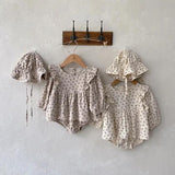 Baby Girl Ditsy Flower Graphic Ruffle Design Long Sleeve Bodysuit Dress - MyKids-USA™