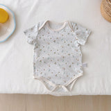 Summer Arrival Baby Unisex Casual Flowers Pattern Short Sleeves Grey Onesies