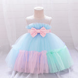 Summer Baby Kids Girls Princess Crew Neck Sleeveless 3D Butterfly Bow Colorful Mesh Dress - MyKids-USA™