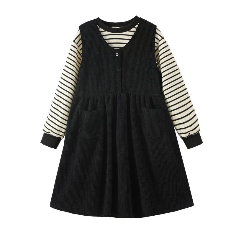 Girls Striped Pullover Tops Black Dress Sets - MyKids-USA™
