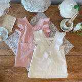 Baby Girl Solid V-Collars Combo Pockets Design Dress - MyKids-USA™