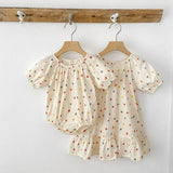 Summer Girls Coloful Dots Pattern Short Sleeves Onesies and Girls’ Dress – Princess Sister Matching Set