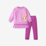 Spring And Autumn Girls Cute Cartoon Rabbit Pattern Long Sleeves Top Dress And Pants Clothing Set - MyKids-USA™