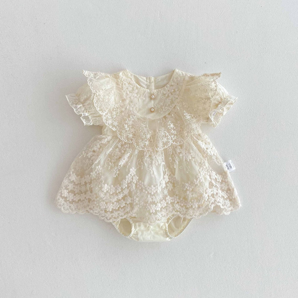 Summer Arrival Baby Girls Cute Solid Color Short Sleeves Floral Tulle Patchwork Dress Design Onesies - MyKids-USA™
